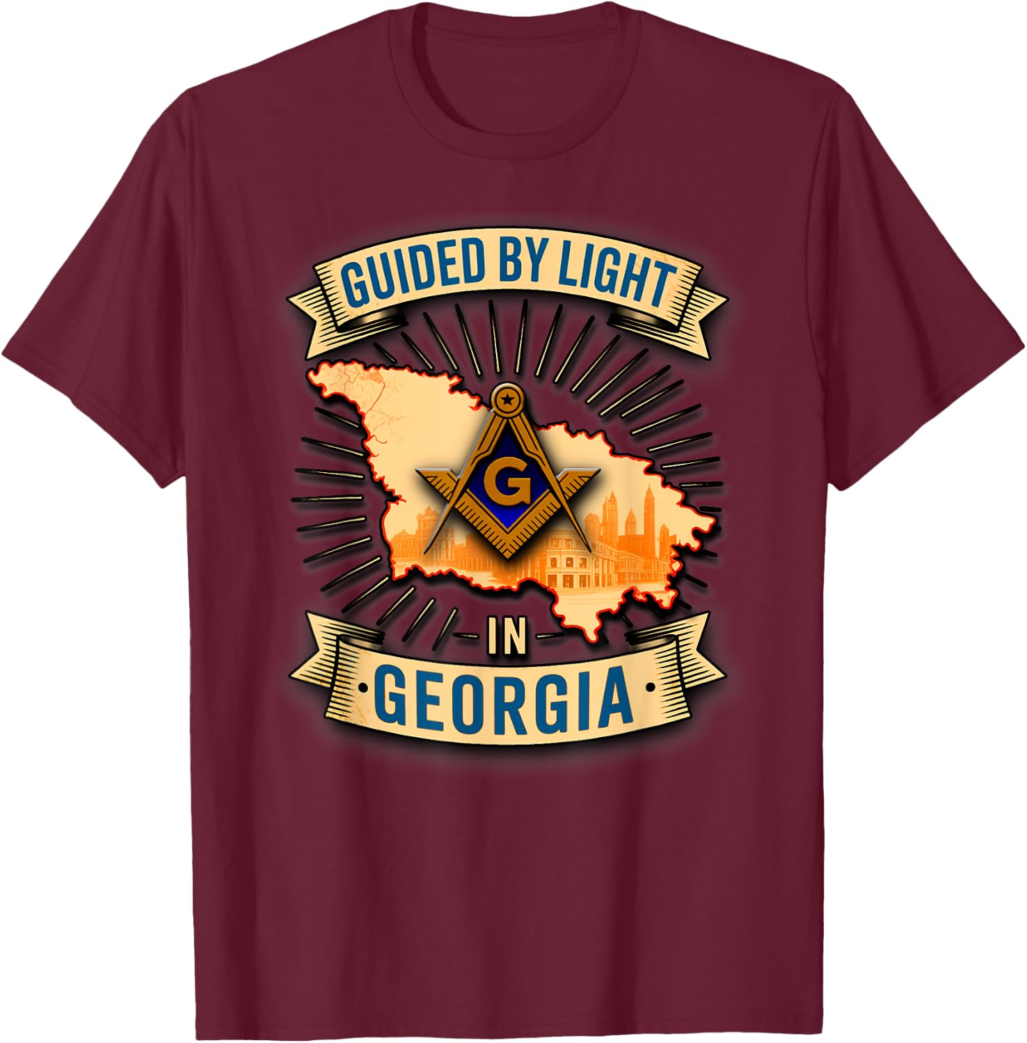 Masonic_symbol with"GUIDED_BY LIGHT in_Georgia"S&C T-Shirt - T-Shirt | Maroon