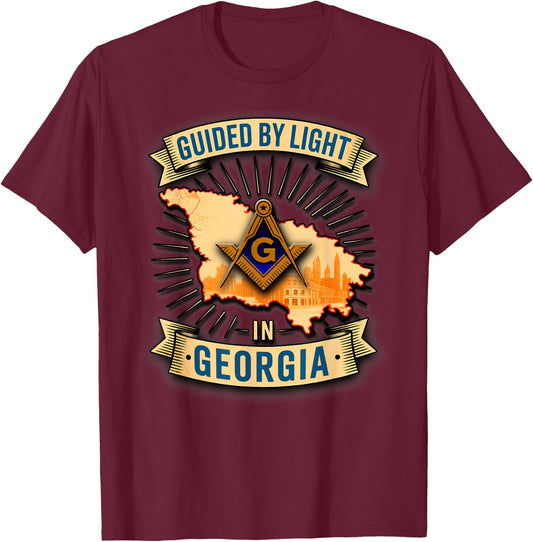 Masonic_symbol with"GUIDED_BY LIGHT in_Georgia"S&C T-Shirt - T-Shirt | Maroon