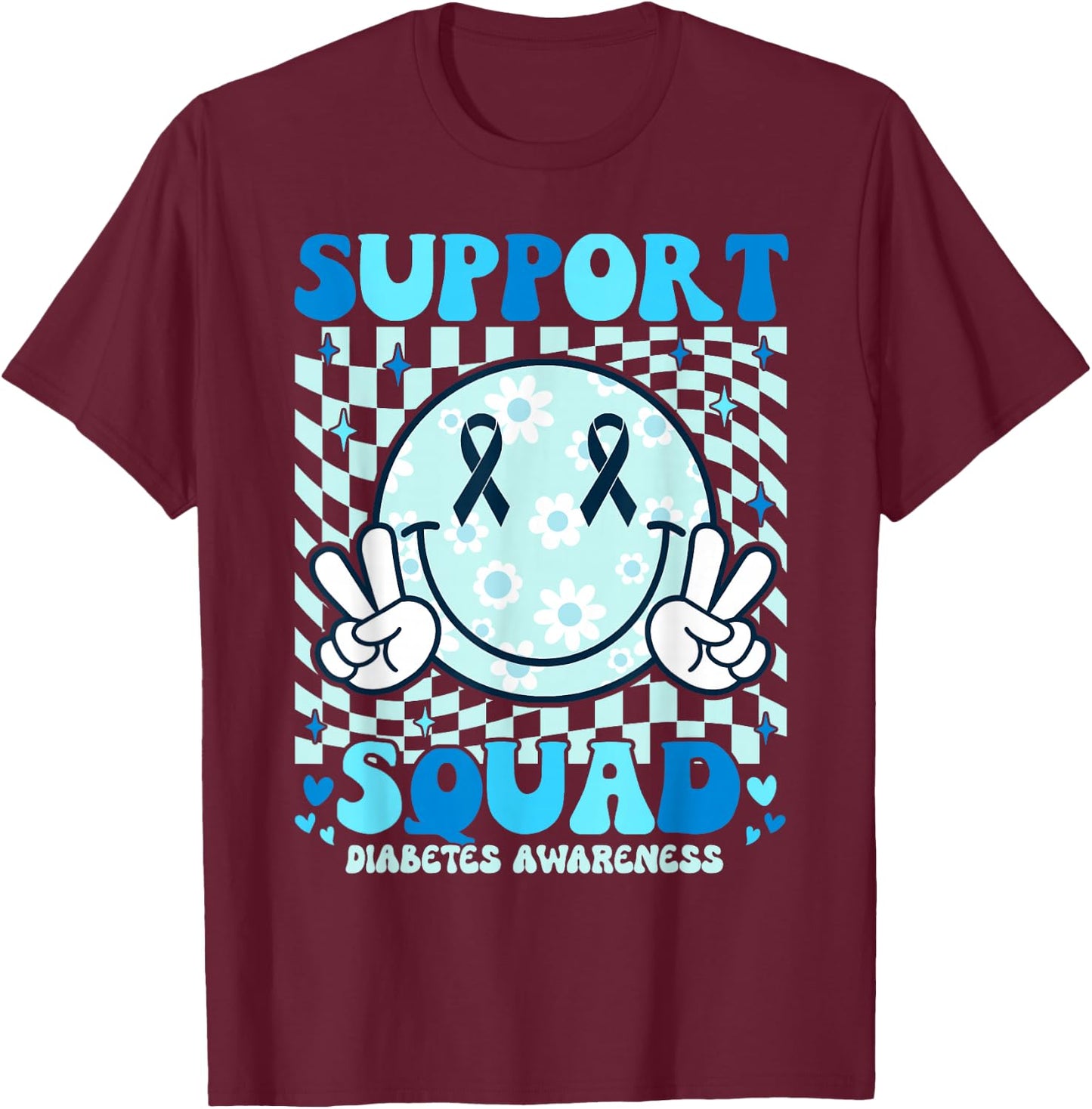 Support Squad Diabetes Awareness Shirt Blue Smile T1D Type 1 T-Shirt - T-Shirt | Maroon