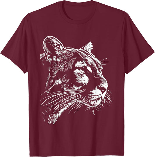 Cougar Face Cougars Mountain Lion Big Cat Animal Vintage T-Shirt - T-Shirt | Maroon