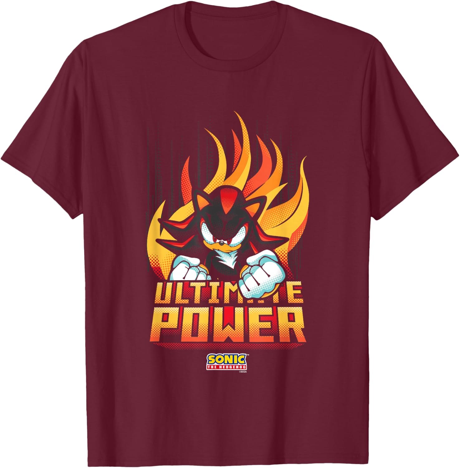 Sonic The Hedgehog Father's Day Shadow Ultimate Power Logo T-Shirt - T-Shirt | Maroon