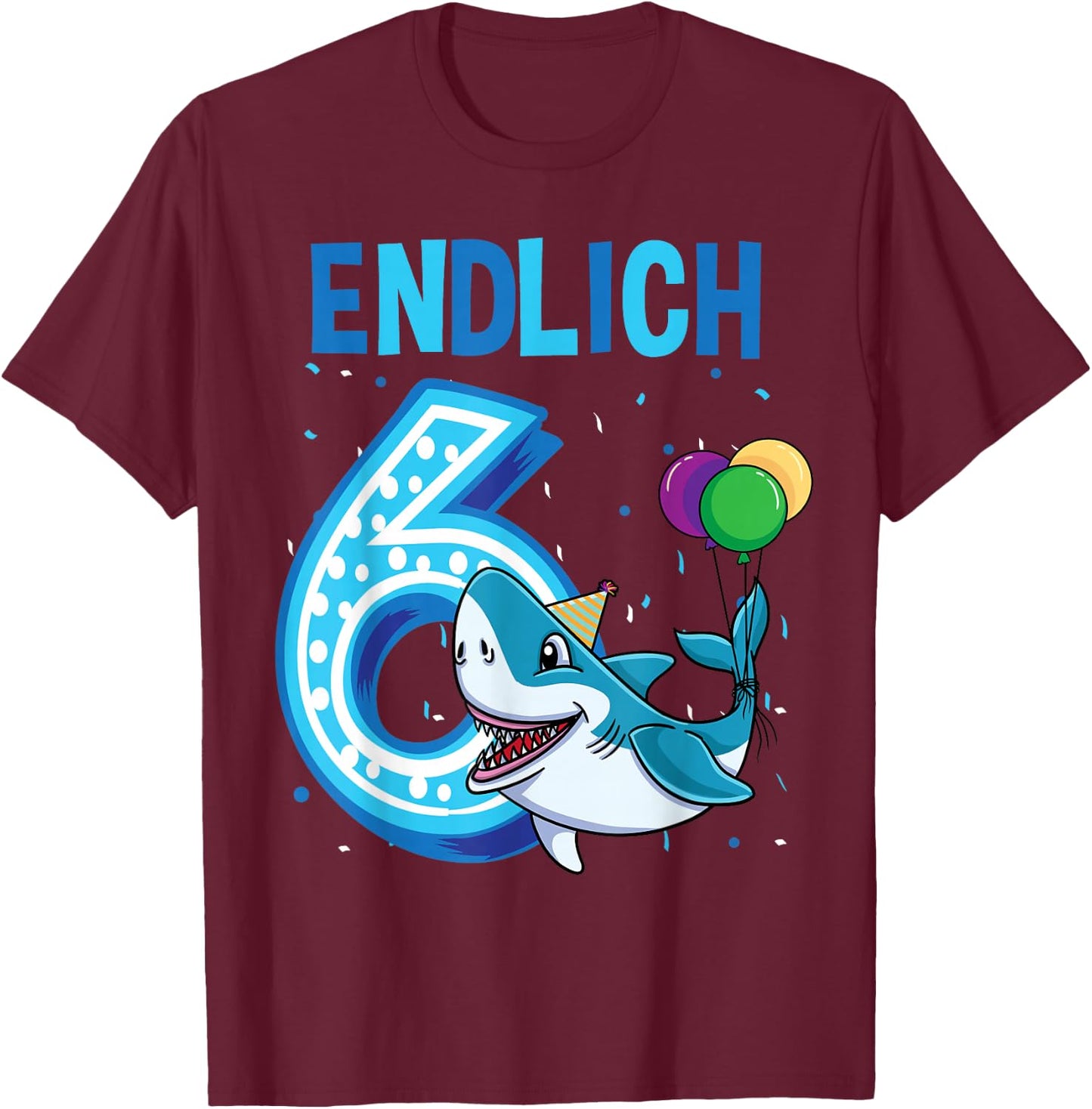 Geschenk 6 Jahre alt Hai Kinder Geburtstag T-Shirt - T-Shirt | Maroon