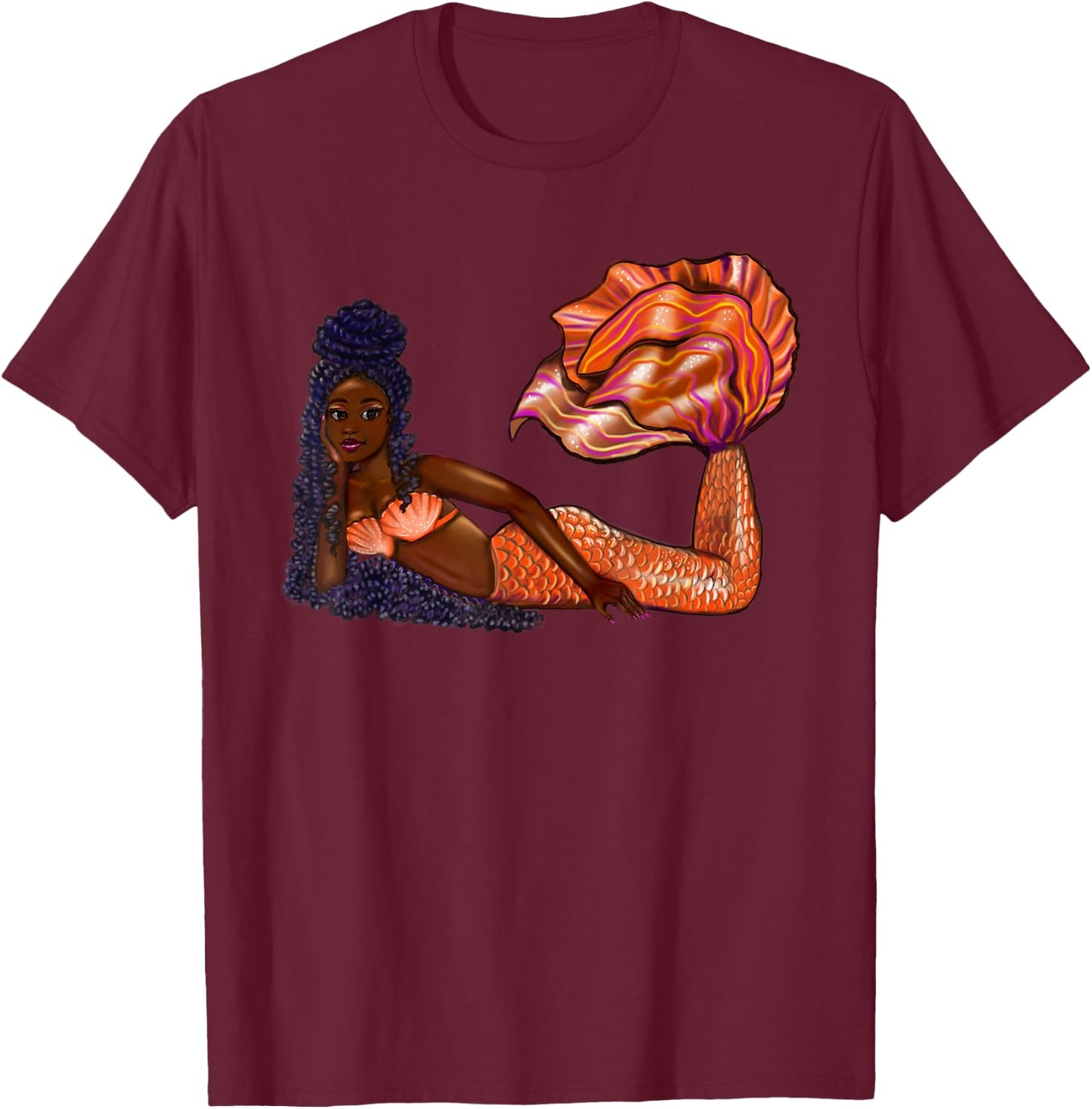 African American mermaid 2 afro hair braids black mermaids T-Shirt - T-Shirt | Maroon