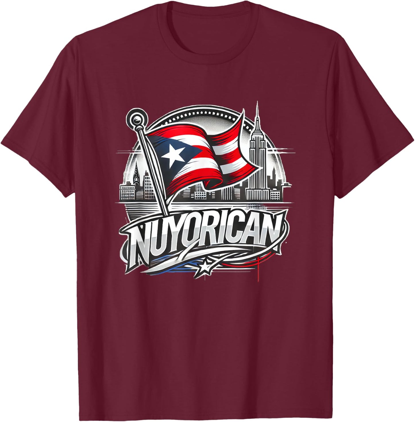 Nuyorican New York Puerto Rican Flag NYC City Backdrop Logo T-Shirt - T-Shirt | Maroon