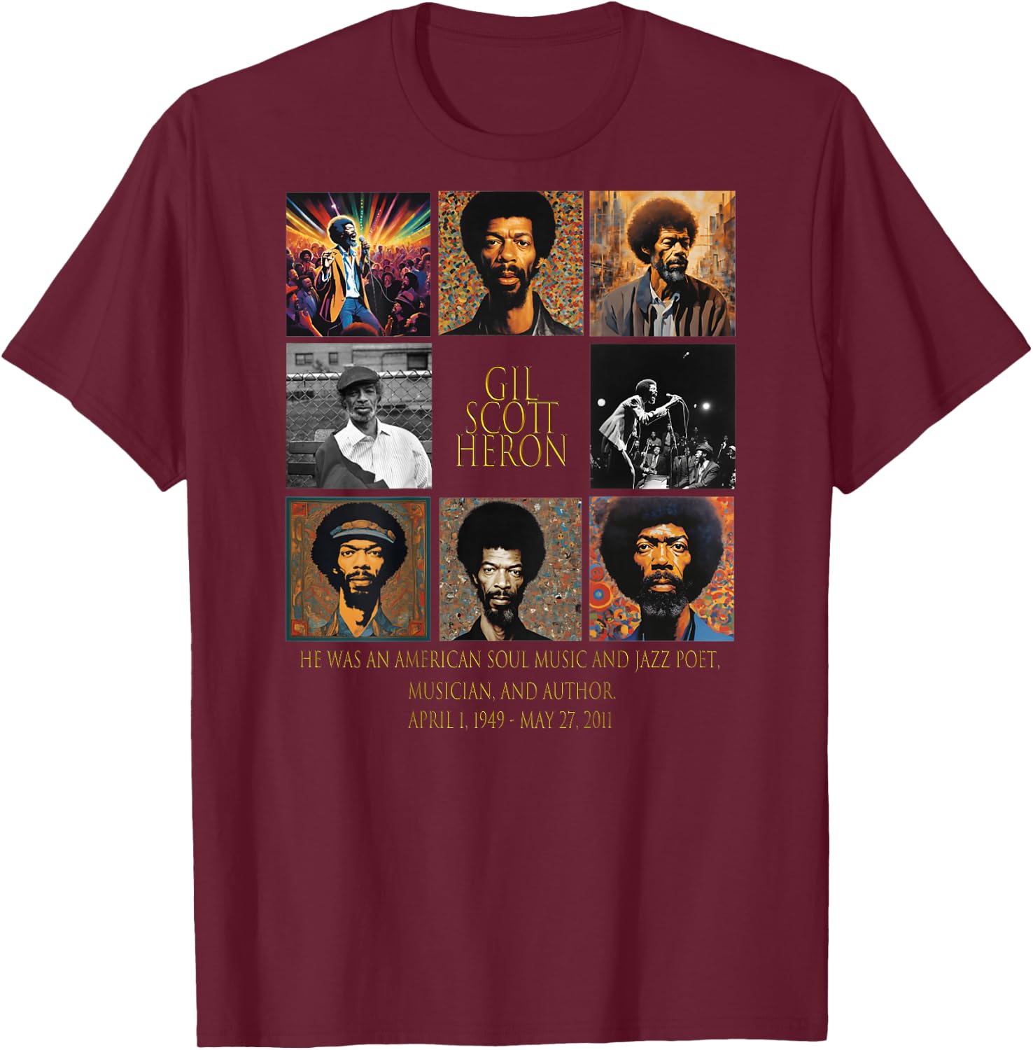 Gil Scott-Heron_005_Back Printed T-Shirt - T-Shirt | Maroon