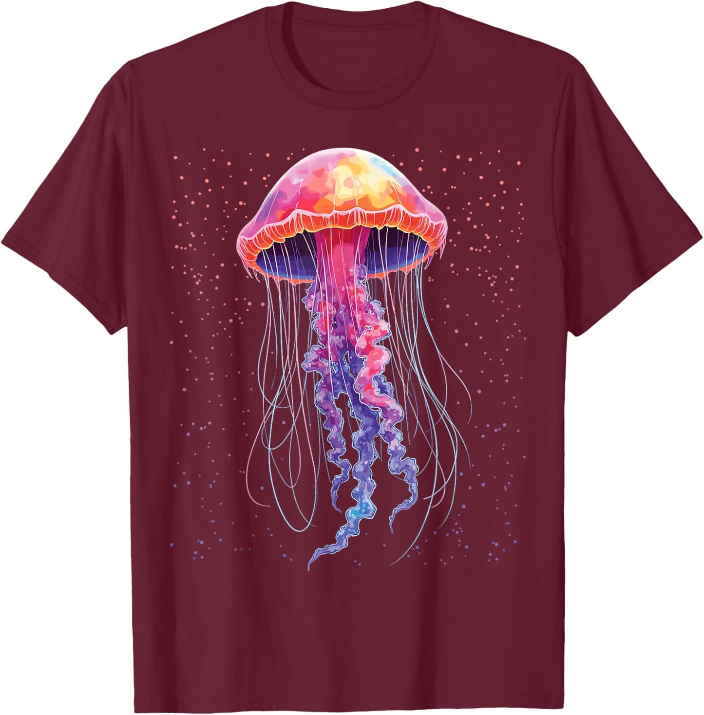 Psychedelic Jellyfish, Colourful Sea Creatures, Ocean Lovers , black T-Shirt - T-Shirt | Maroon