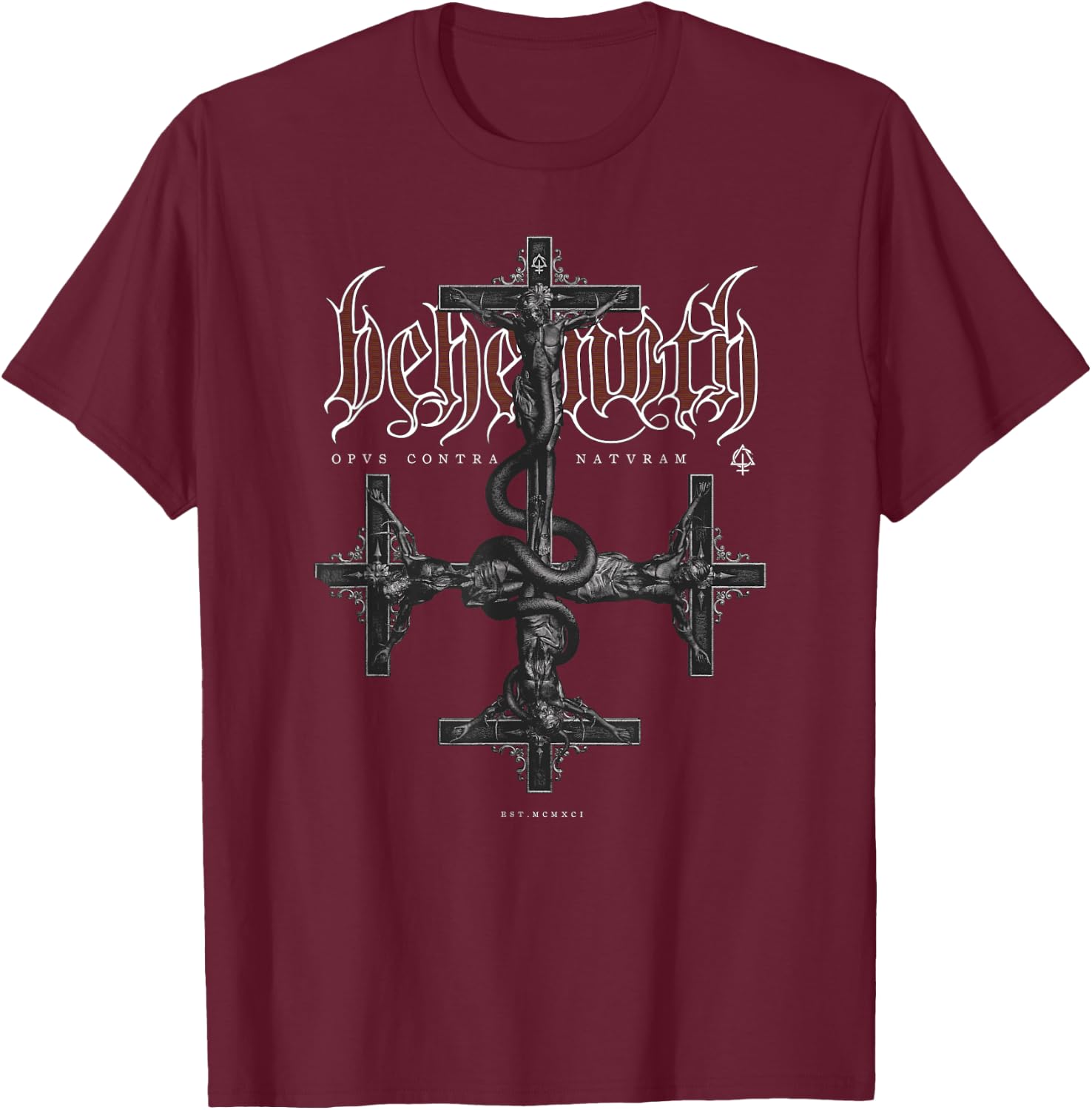 Behemoth Opus Grey Cross , black T-Shirt - T-Shirt | Maroon