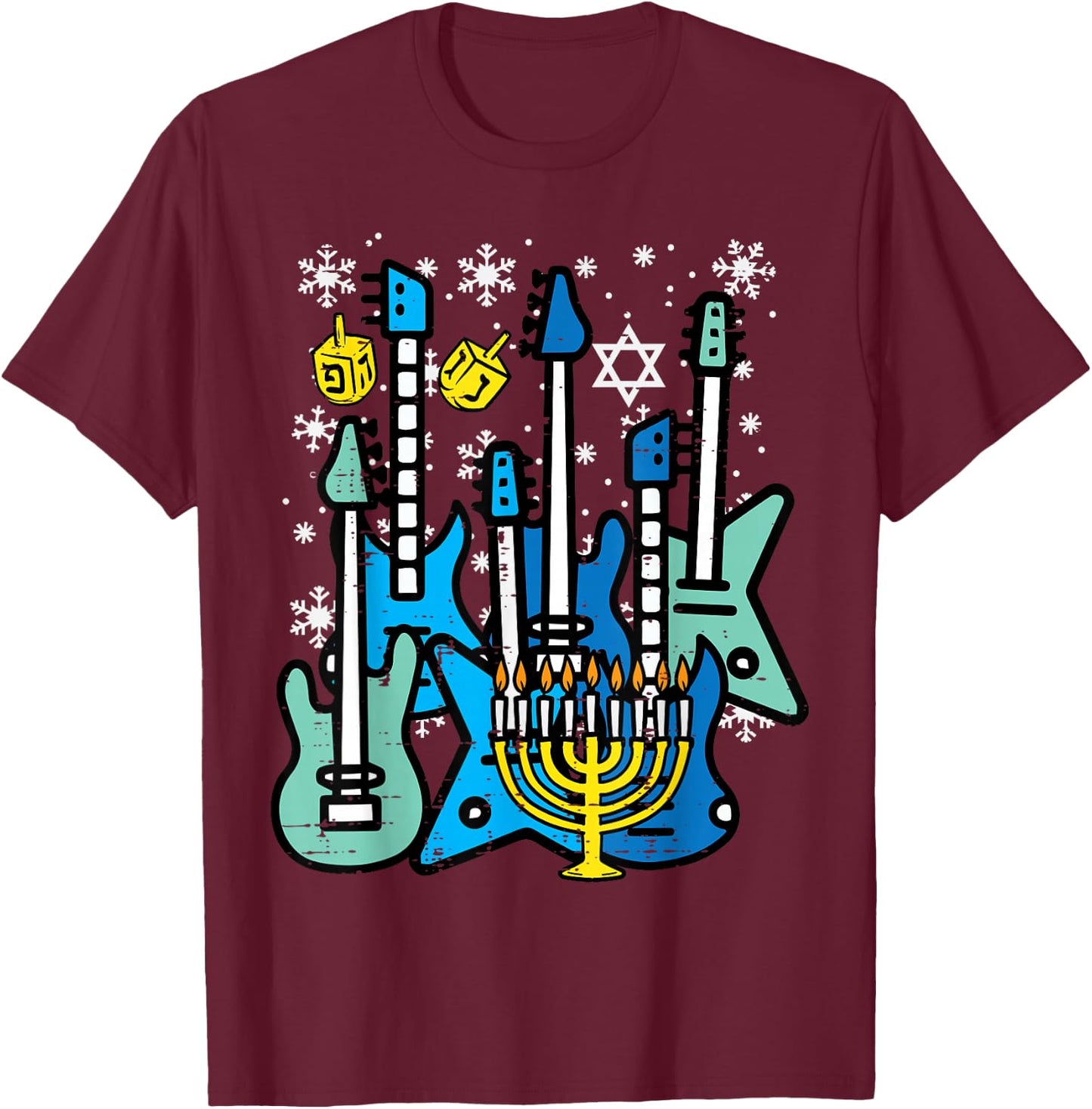 Hanukkah Guitars Chanukah Jewish Rock Rocker Men Boys Kids T-Shirt - T-Shirt | Maroon