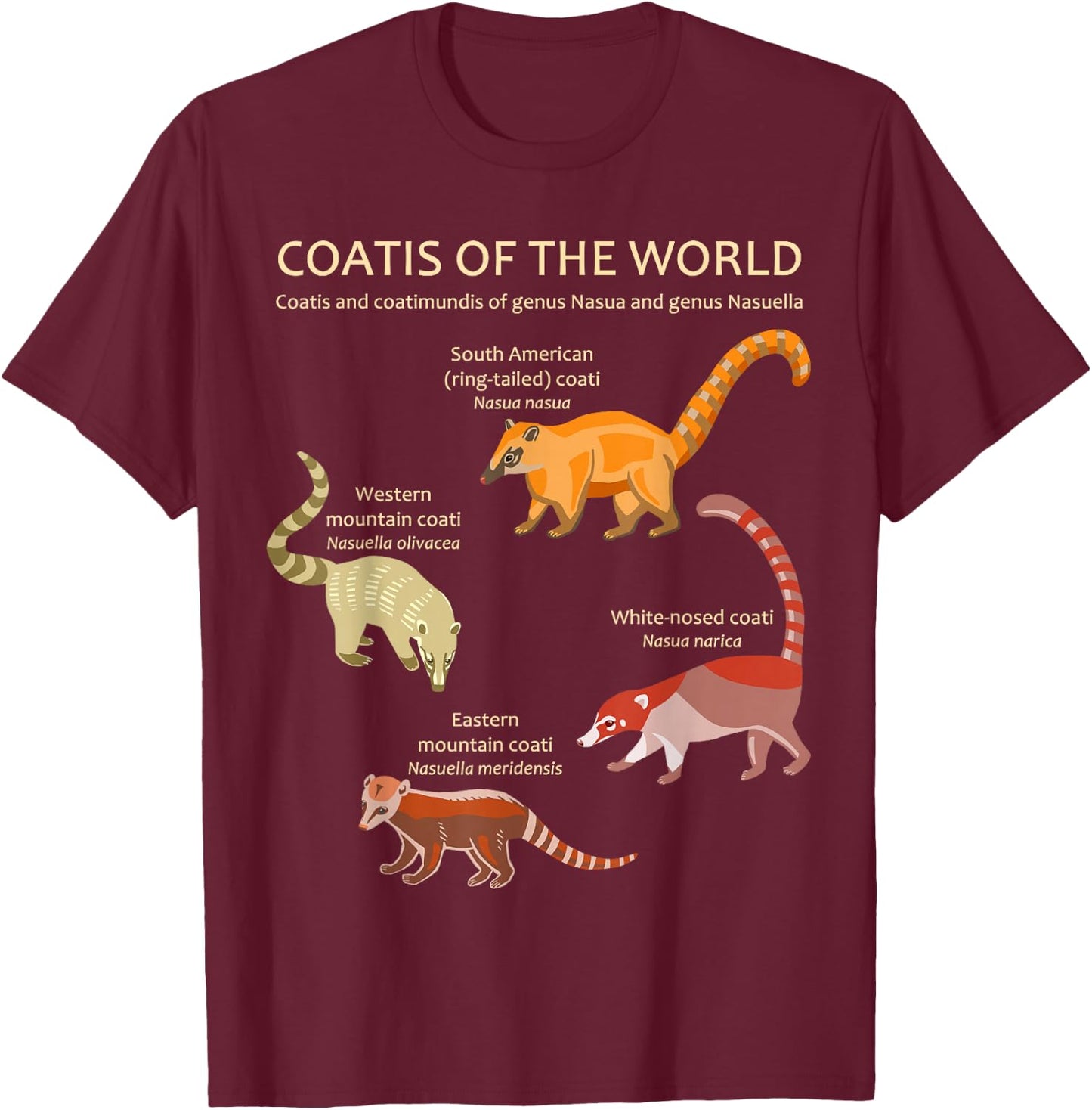 Coati and Coatimundi Species Animal Artwork T-Shirt - T-Shirt | Maroon