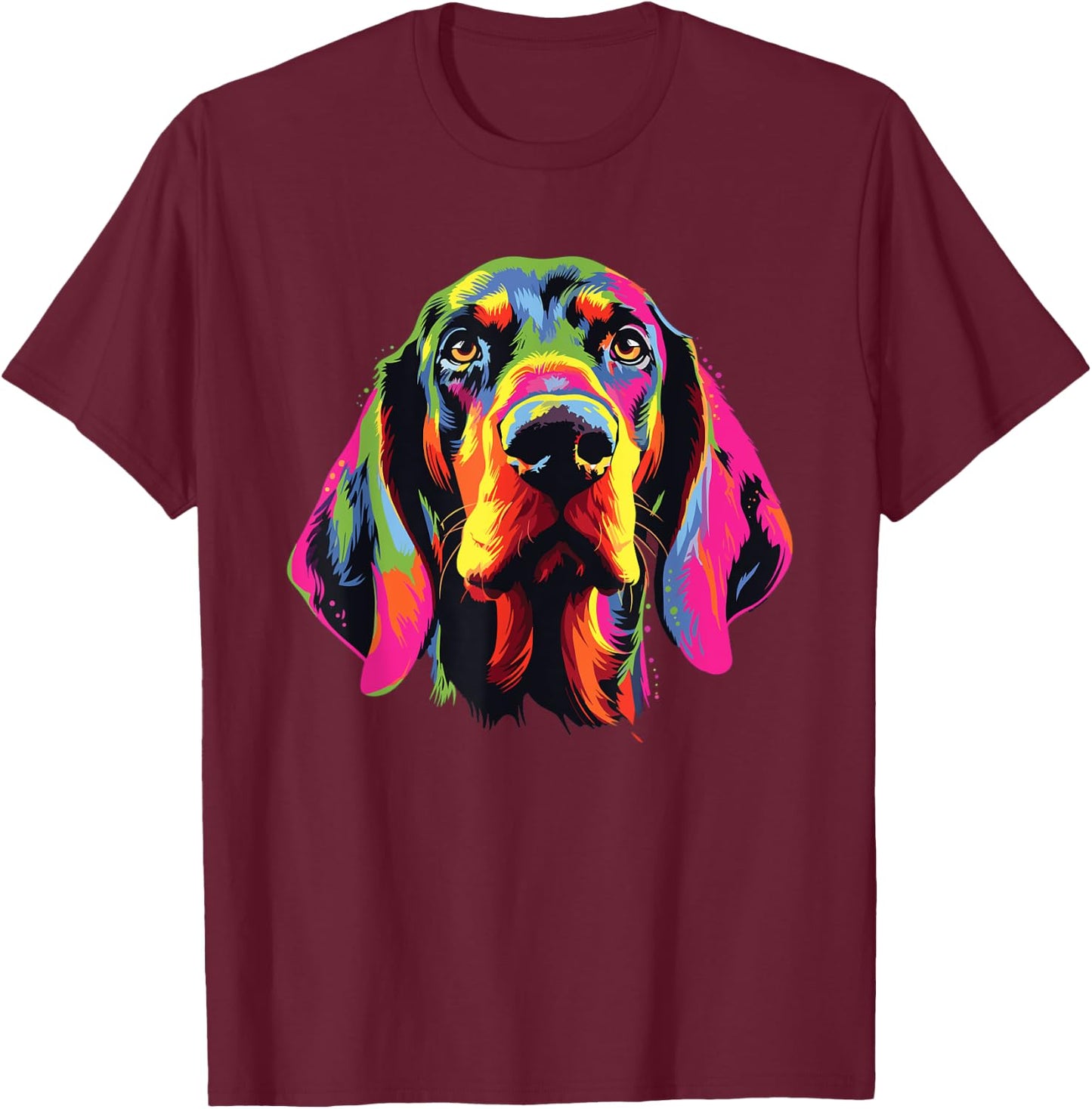 Watercolor Colorful Black And Tan Coonhound Dog Men Women Girls Kids T-Shirt - T-Shirt | Maroon