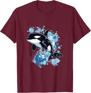 Orca Whale Bubbles Graphic T-Shirt - T-Shirt | Maroon
