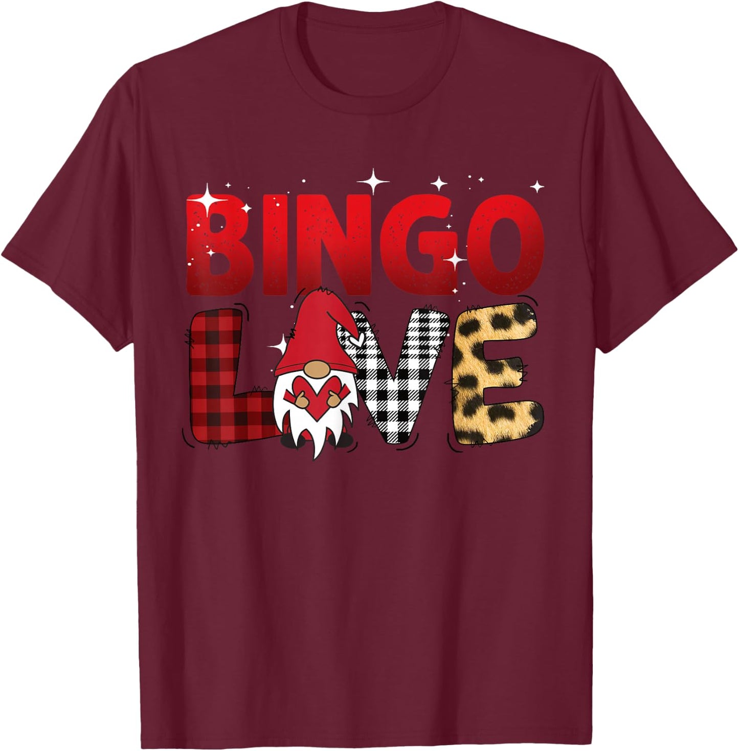 Bingo Love Buffalo Plaid Women Men Gnome Bingo T-Shirt - T-Shirt | Maroon