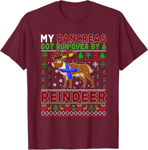 My Pancreas Got Run Over By A Reindeer Xmas Sweater Diabetes T-Shirt - T-Shirt | Maroon