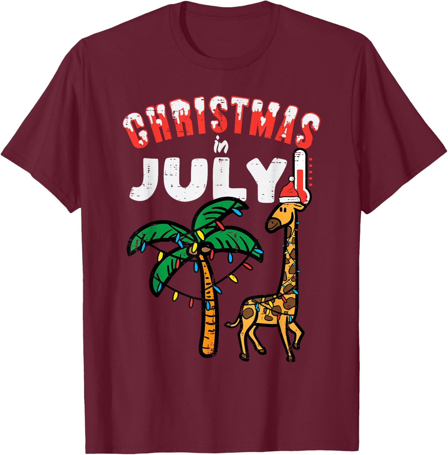 Christmas July Giraffe Palm Tree Cute Xmas Boys Kids Toddler T-Shirt - T-Shirt | Maroon