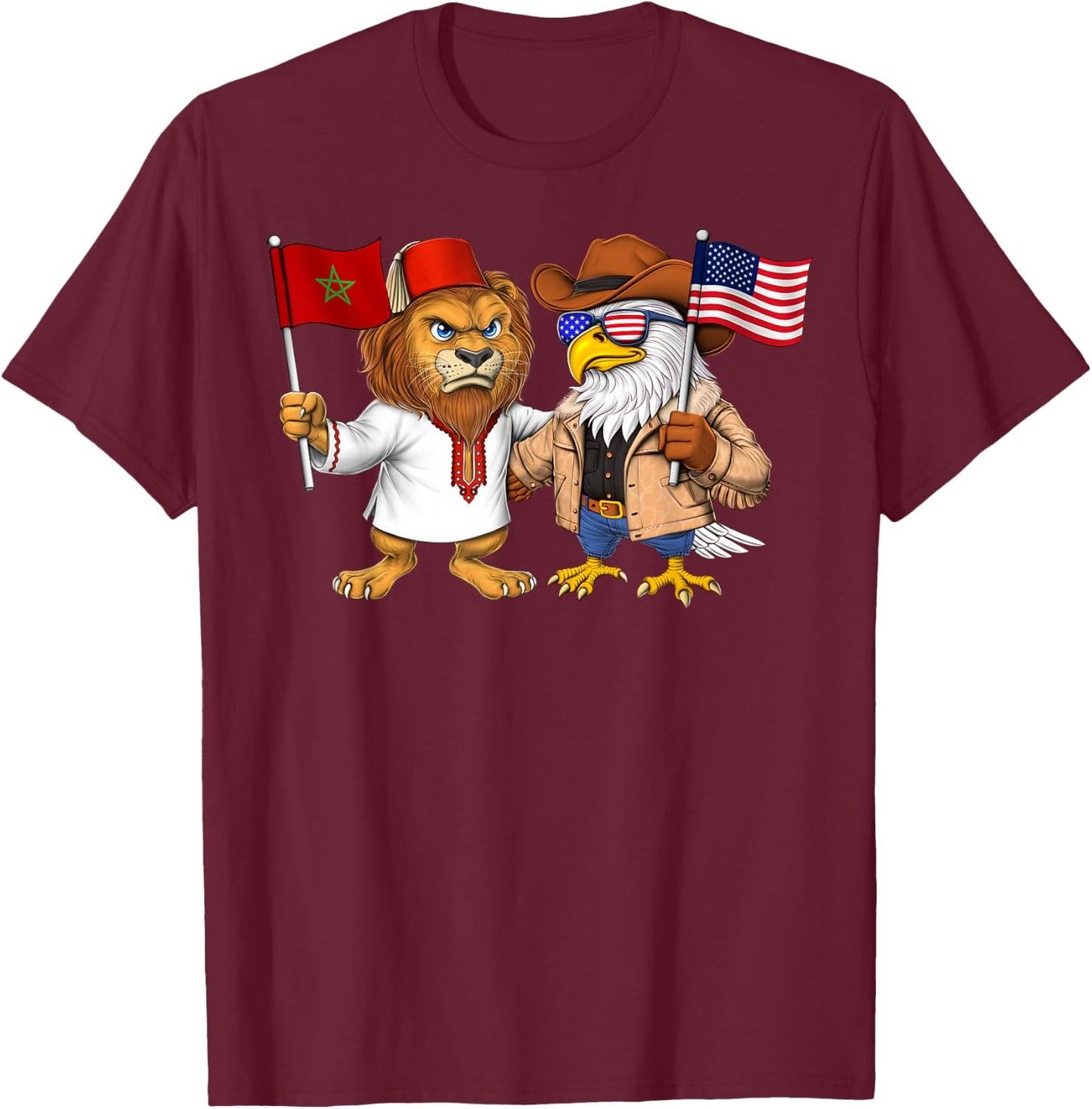 Moroccan American Roots USA Morocco Flag Proud T-Shirt - T-Shirt | Maroon