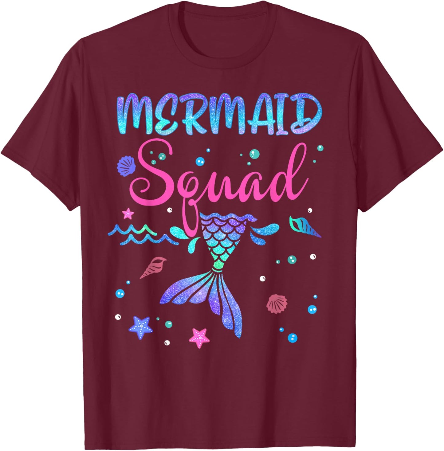 Mermaid Squad Birthday Mermaid Tail Family Matching Beach T-Shirt - T-Shirt | Maroon