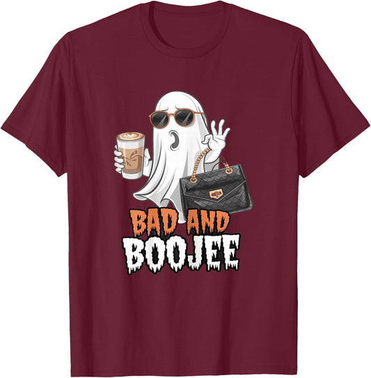 Halloween B00Jee Ghost Funny Spooky Season Bad and Boo-Jee T-Shirt - T-Shirt | Maroon