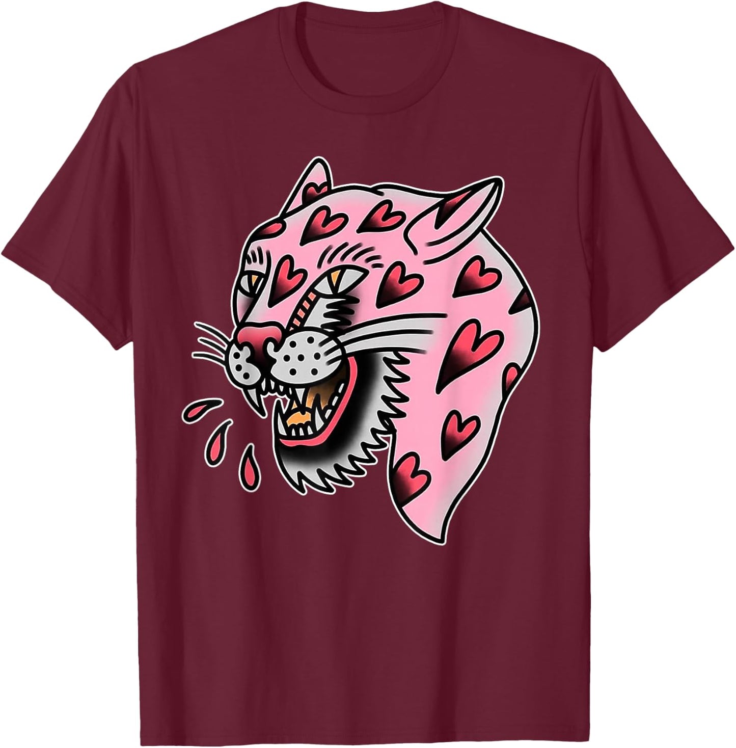 Panther Pink x Heart Love Traditioneller Blitz T-Shirt - T-Shirt | Maroon