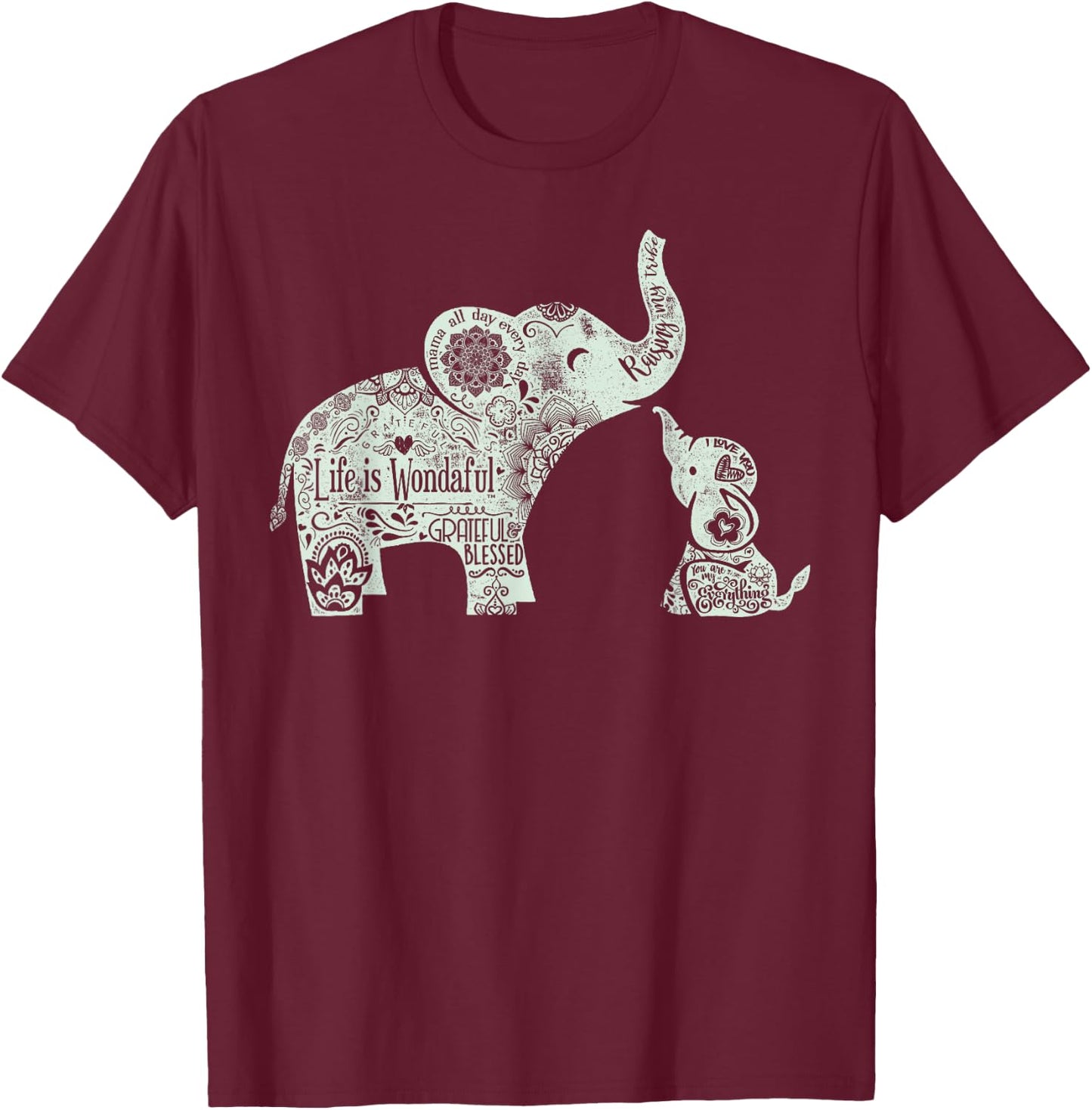 Mama and Baby Elephants Shirt T-Shirt - T-Shirt | Maroon