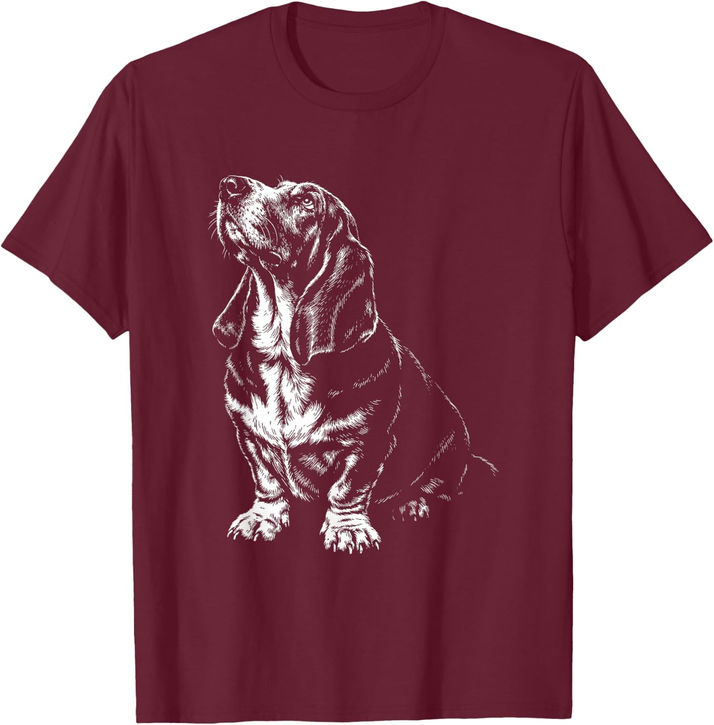 Basset Hound Portrait Minimalist Art T-Shirt - T-Shirt | Maroon
