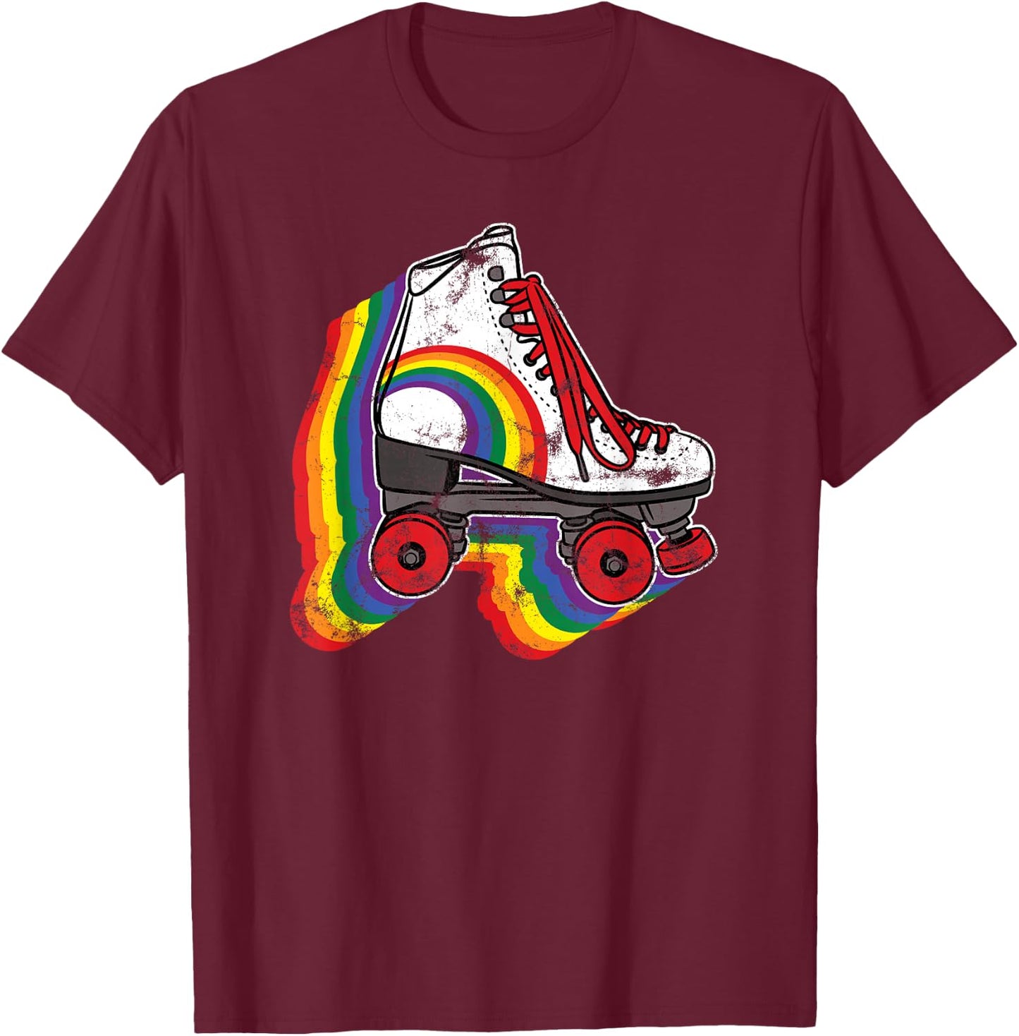 Rainbow Vintage Roller Skating T-Shirt - T-Shirt | Maroon