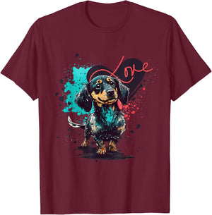 Dachshund Dog with Heart Decoration, Dachshundlove , gray T-Shirt - T-Shirt | Maroon