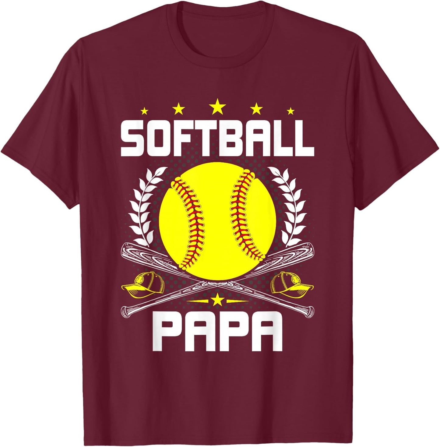 Softball Papa Baseball Lover Dad T-Shirt - T-Shirt | Maroon