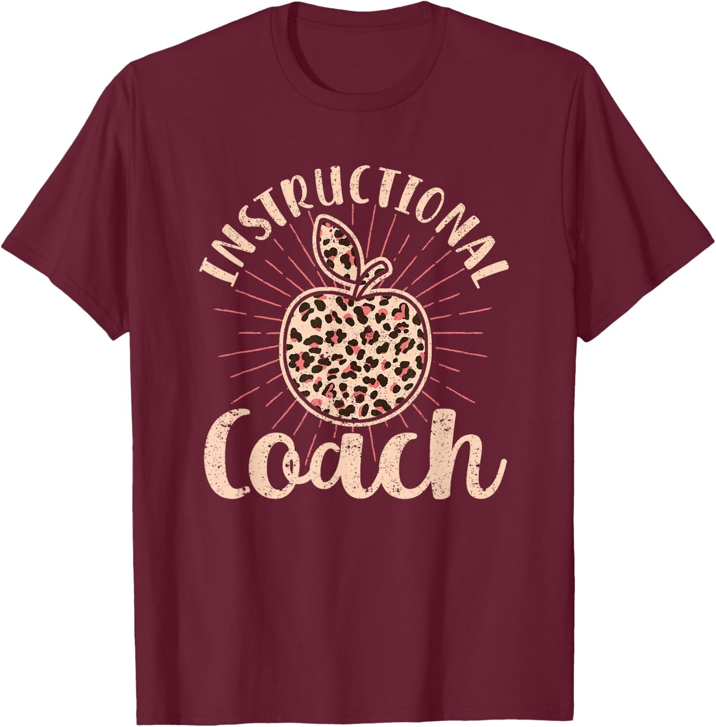 Bleached Leopard Instructional Coach Typography Teacher T-Shirt - T-Shirt | Maroon