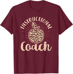 Bleached Leopard Instructional Coach Typography Teacher T-Shirt - T-Shirt | Maroon