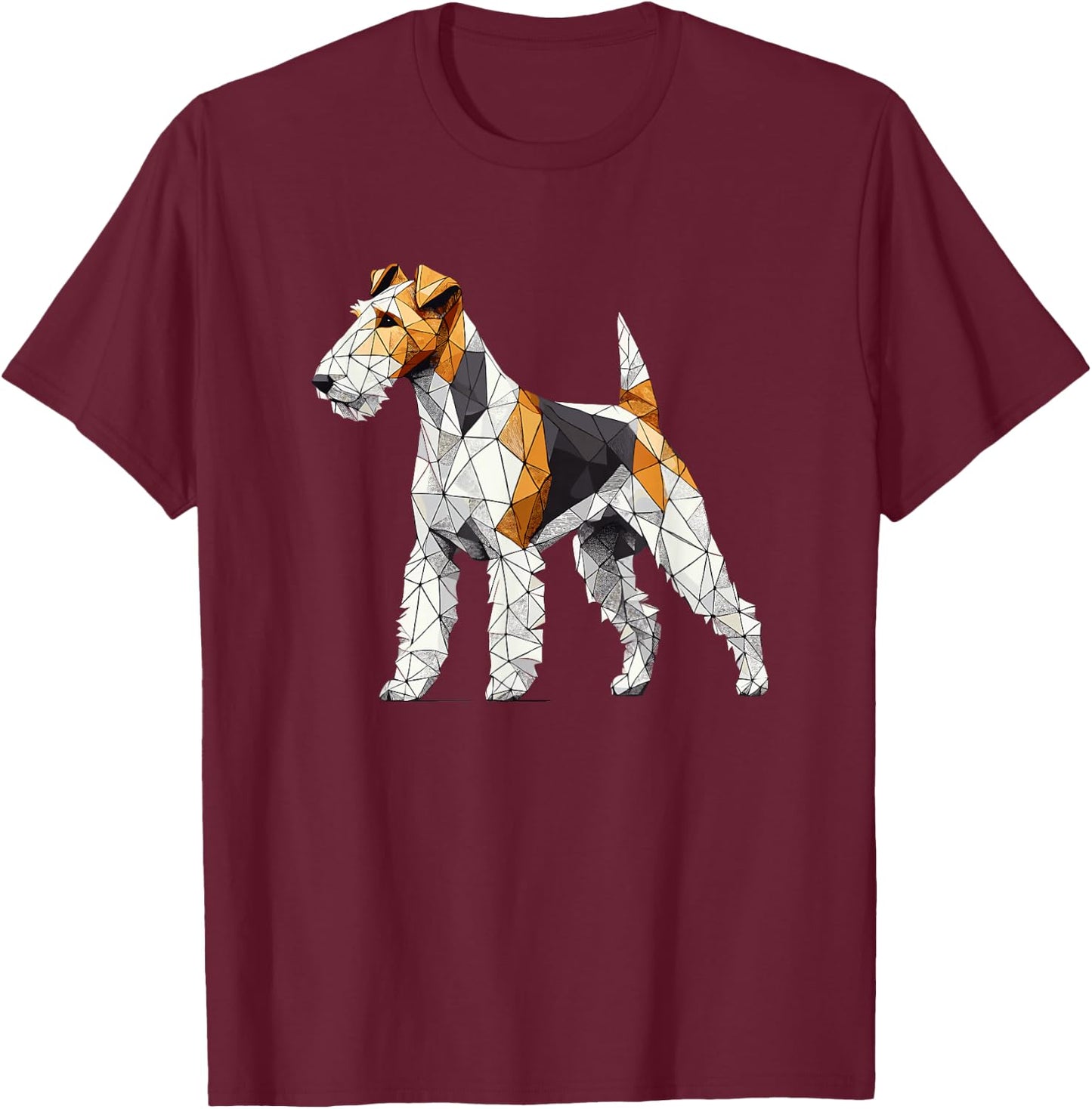 Geometric Art Wire Fox Terrier Wire Hair Fox T-Shirt - T-Shirt | Maroon