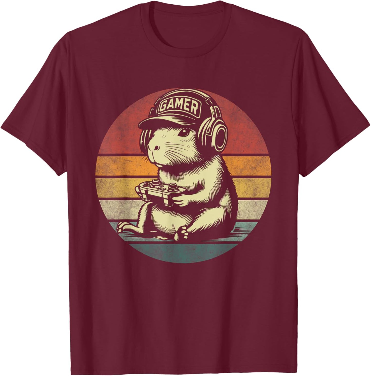 Funny Capybara Gaming Retro Rodent Capybara Video Games T-Shirt - T-Shirt | Maroon