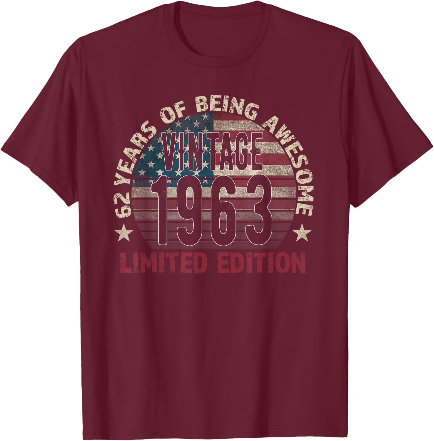 62th Birthday Gift men Vintage born 1963 turning 62 Year Old T-Shirt - T-Shirt | Maroon
