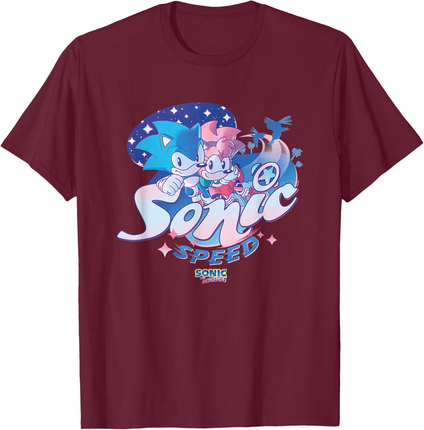 Sonic The Hedgehog Sonic Speed Amy Rose Cute Vintage T-Shirt - T-Shirt | Maroon