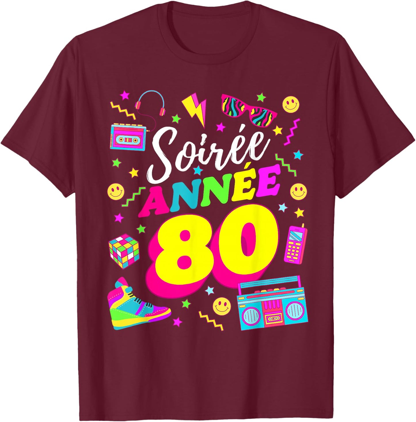 Party 80s Birthday Party 80s Retro Style , Black, S T-Shirt - T-Shirt | Maroon