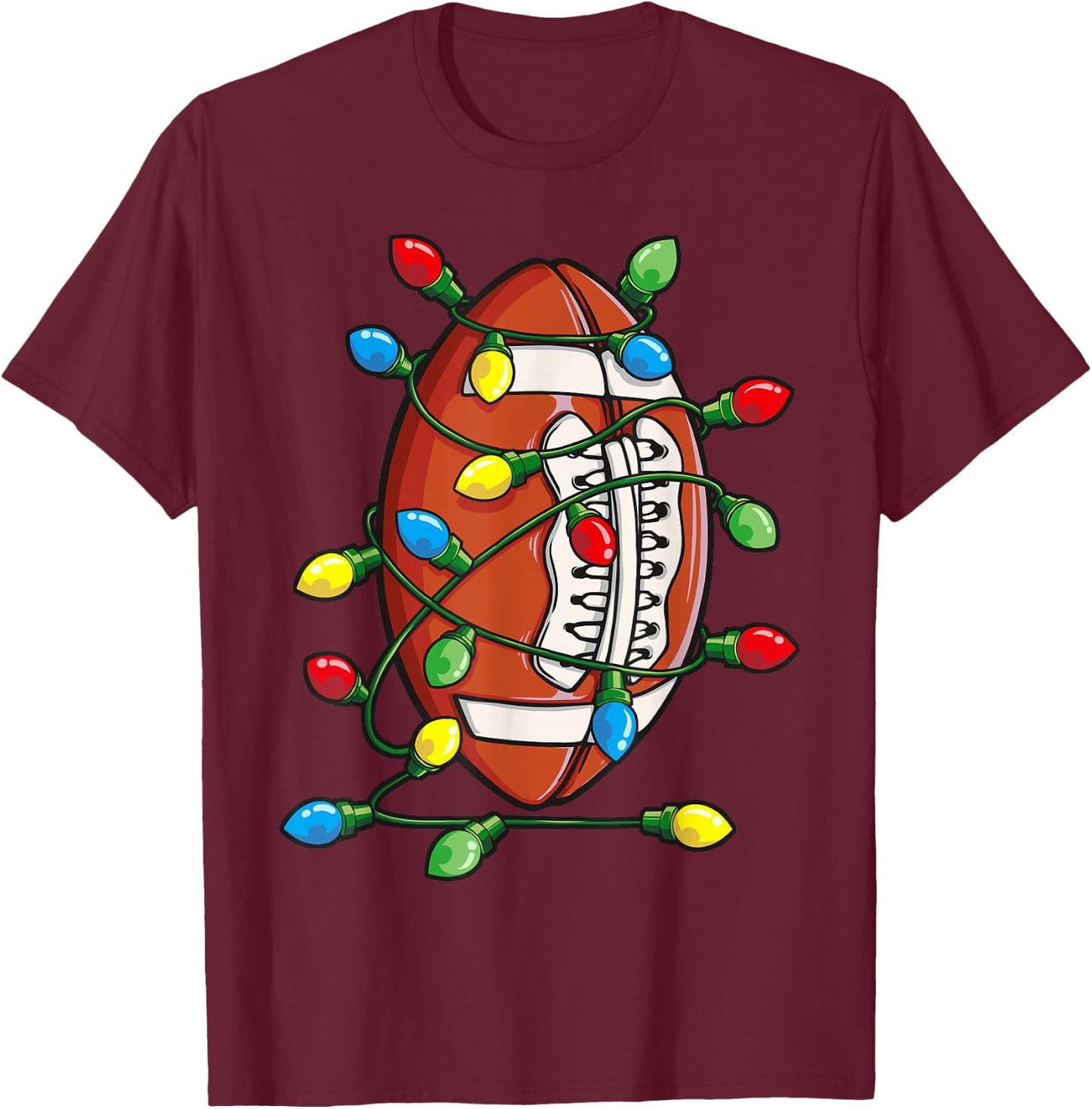 Christmas Football Ball Xmas Lights Funny Boys Men Sport T-Shirt - T-Shirt | Maroon