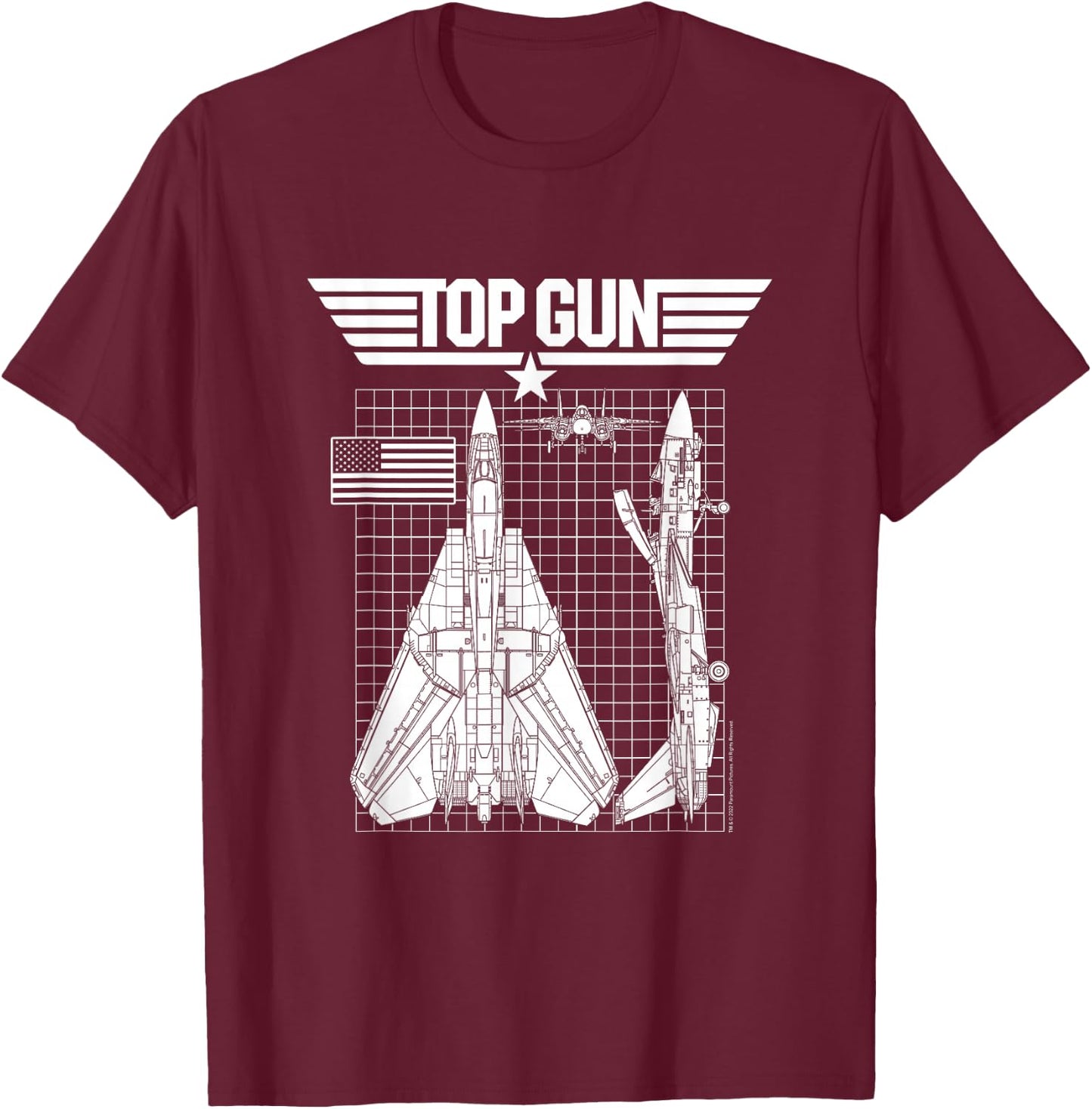 Top Gun F-14 Tomcat Blueprints Action Movie T-Shirt - T-Shirt | Maroon