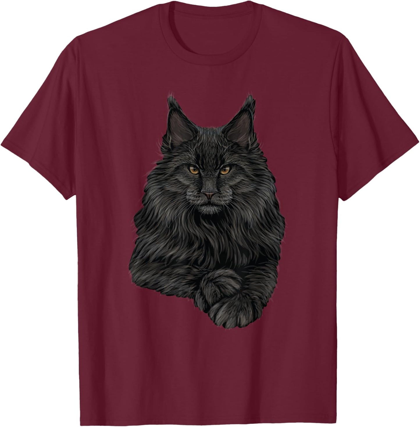 Realistic Cute Maine Coon cat Sitting for Lovers Animals T-Shirt - T-Shirt | Maroon