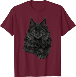 Realistic Cute Maine Coon cat Sitting for Lovers Animals T-Shirt - T-Shirt | Maroon