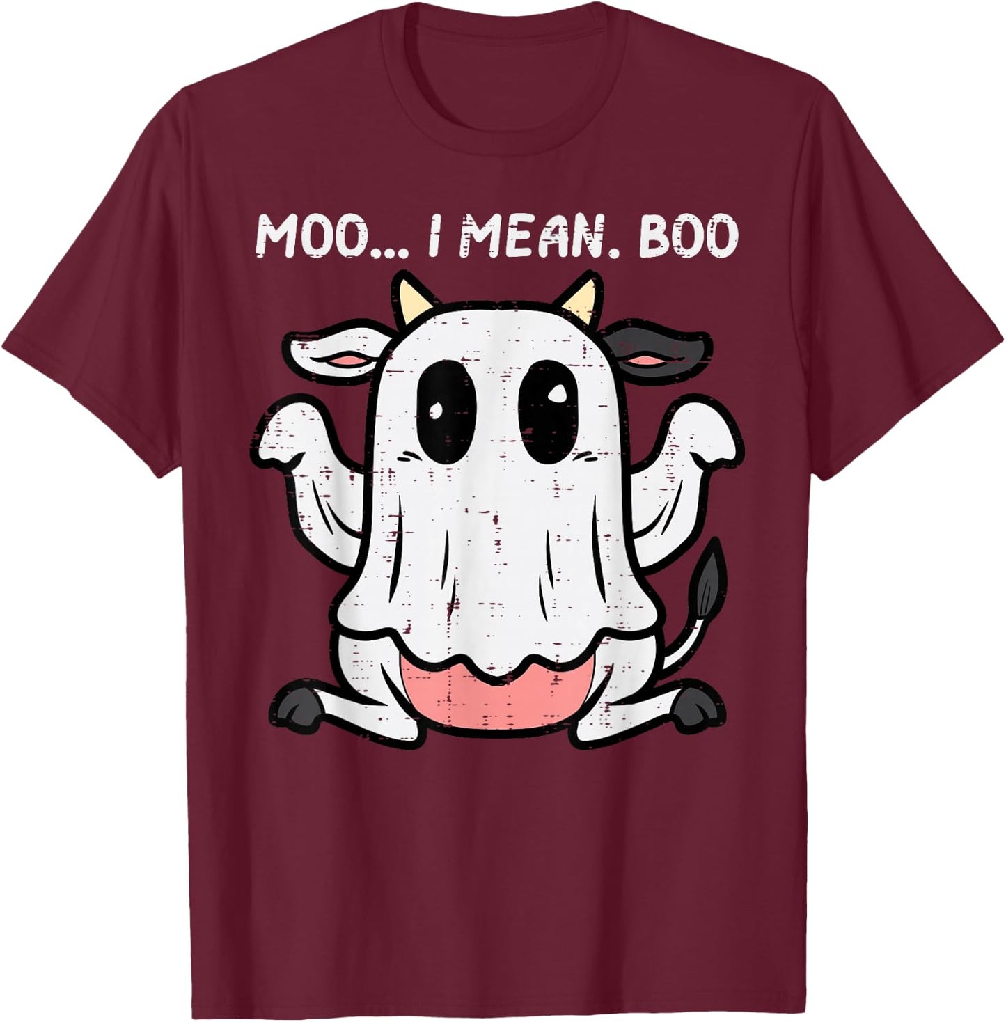 Halloween Ghost Cow Moo i Mean Boo Costume Kids Women Men T-Shirt - T-Shirt | Maroon