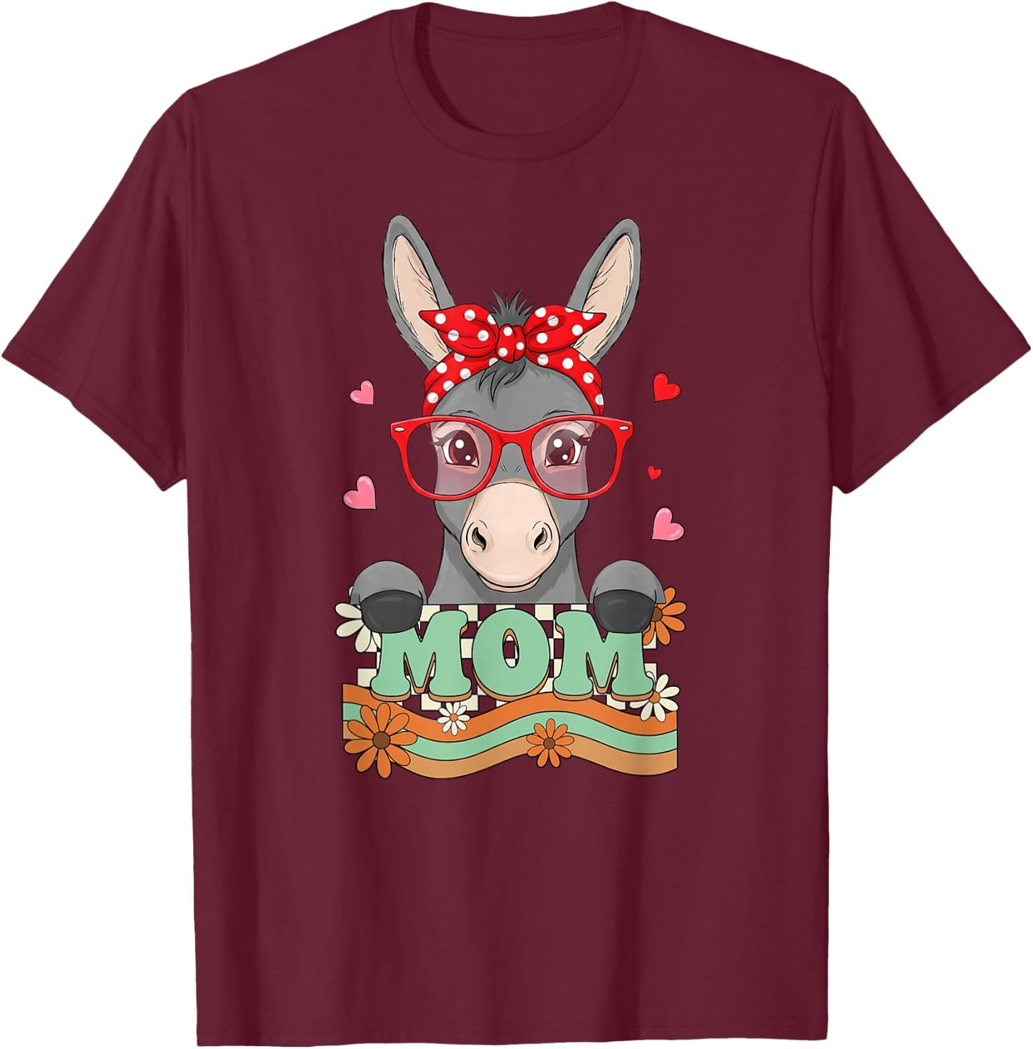 Retro 70s Flower Donkey Mom Mama Grandma Mother's Day T-Shirt - T-Shirt | Maroon