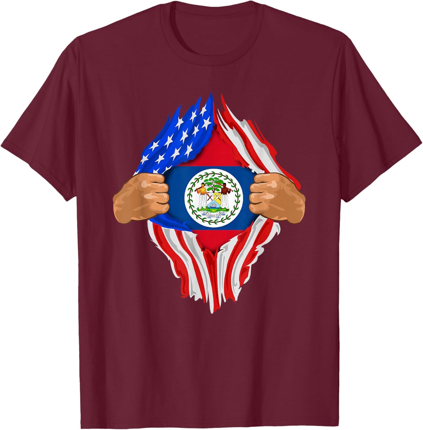 Belizean Blood Inside Me | Belize Flag Gift T-Shirt - T-Shirt | Maroon