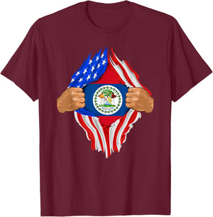 Belizean Blood Inside Me | Belize Flag Gift T-Shirt - T-Shirt | Maroon