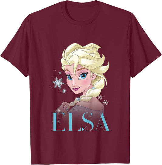 Children's Frozen Elsa Snowflake Portrait , White T-Shirt - T-Shirt | Maroon