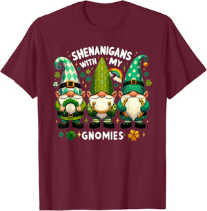 St Patricks Day Shirt Women - Shenanigans With My Gnomies T-Shirt - T-Shirt | Maroon