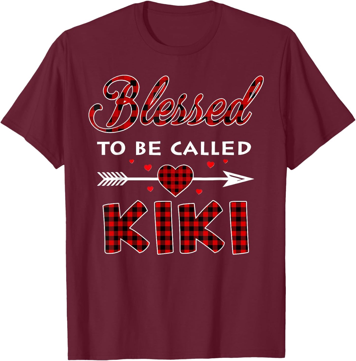 Blessed To Be Called Kiki Plaid Christmas Thanksgiving T-Shirt - T-Shirt | Maroon