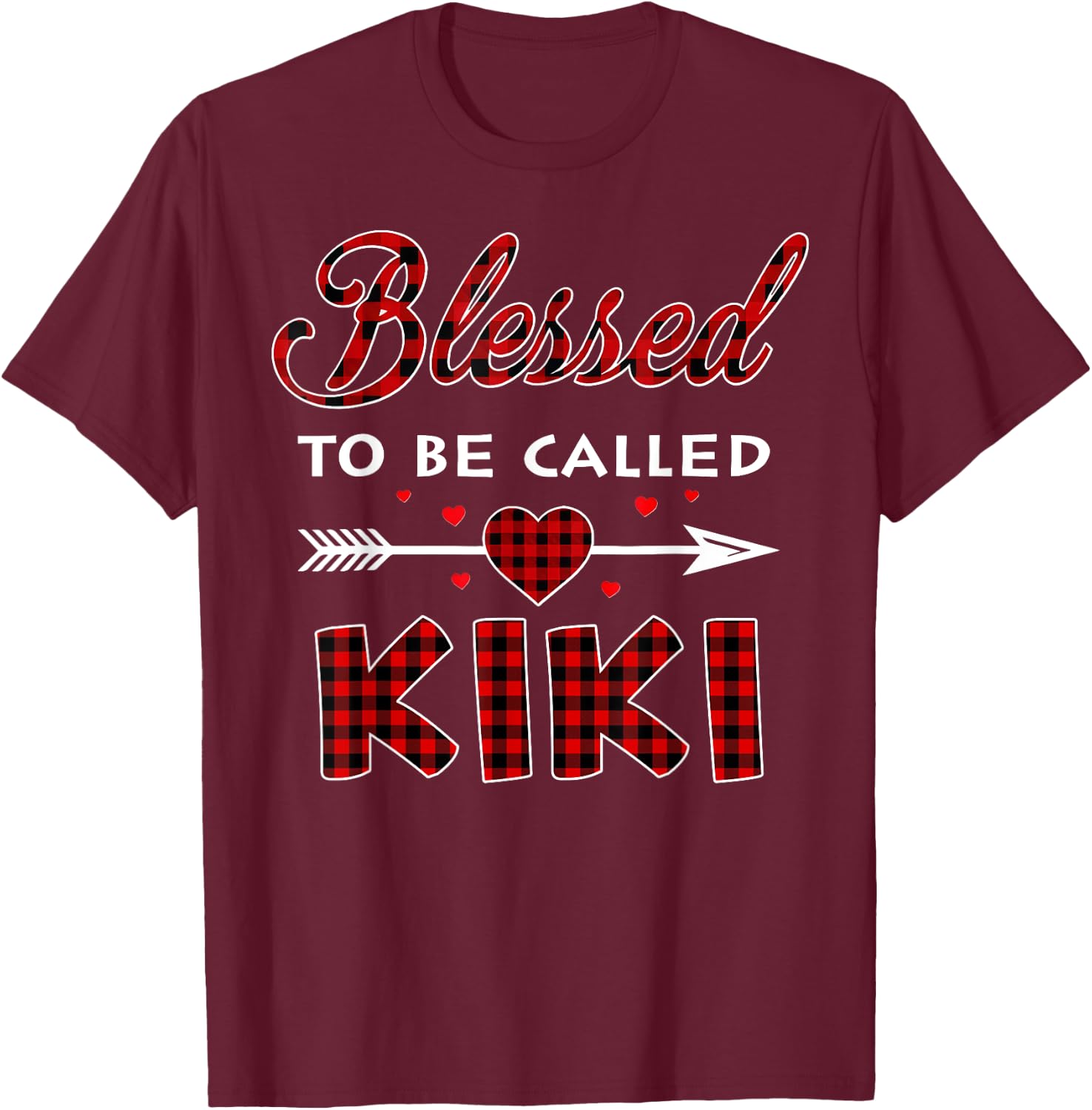 Blessed To Be Called Kiki Plaid Christmas Thanksgiving T-Shirt - T-Shirt | Maroon
