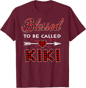 Blessed To Be Called Kiki Plaid Christmas Thanksgiving T-Shirt - T-Shirt | Maroon