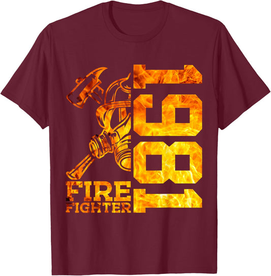 Fire Fighter 1981 45 Jahre Feuerwehr 45. Geburtstag T-Shirt - T-Shirt | Maroon