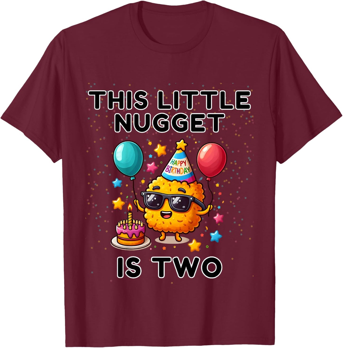 Kids This Little-Nugget is Two, Chicken Nugget 2nd Birthday T-Shirt - T-Shirt | Maroon