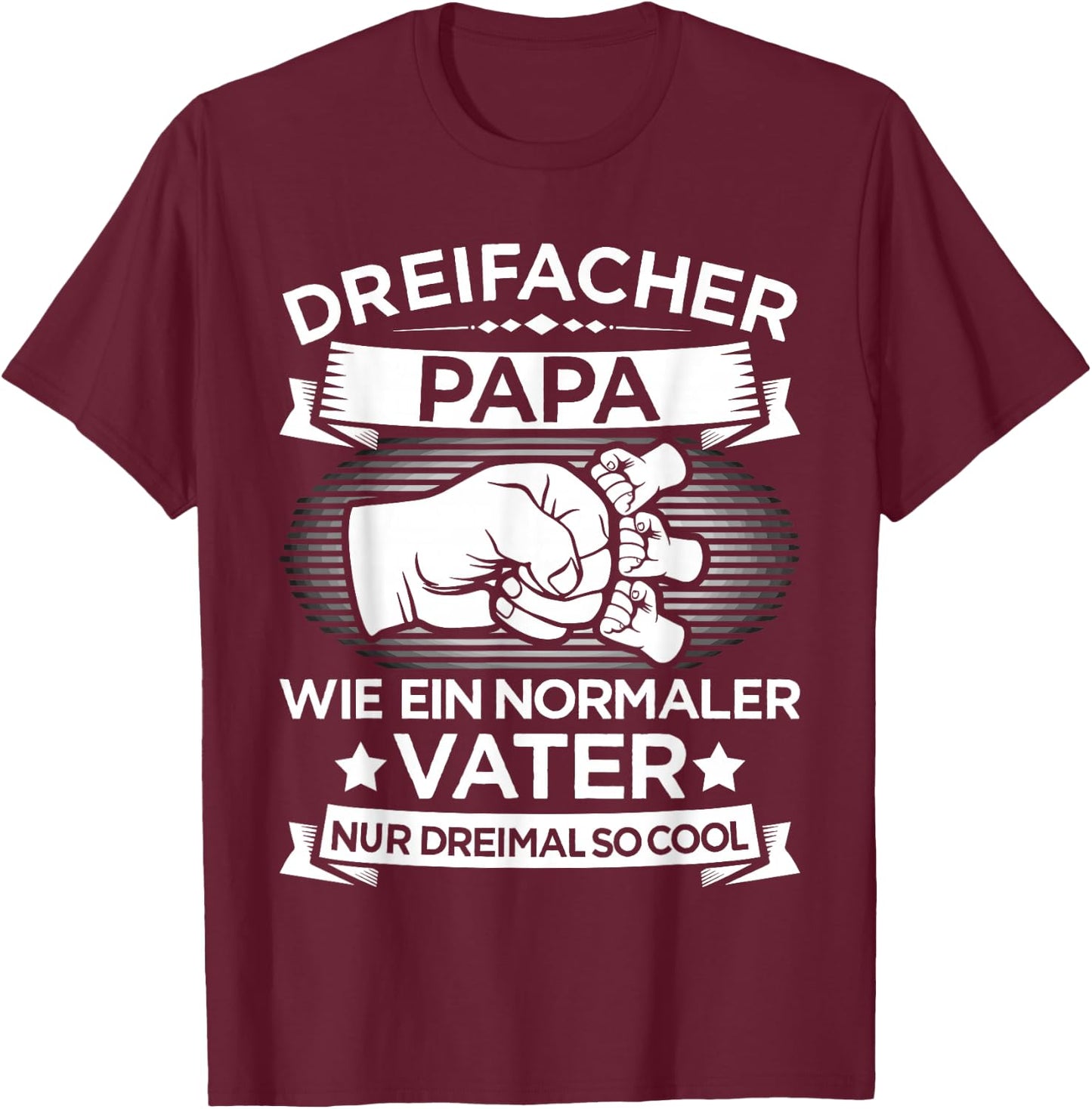 Dreifacher Papa Vater 3 Kinder zum Vatertag Geburtstag T-Shirt - T-Shirt | Maroon